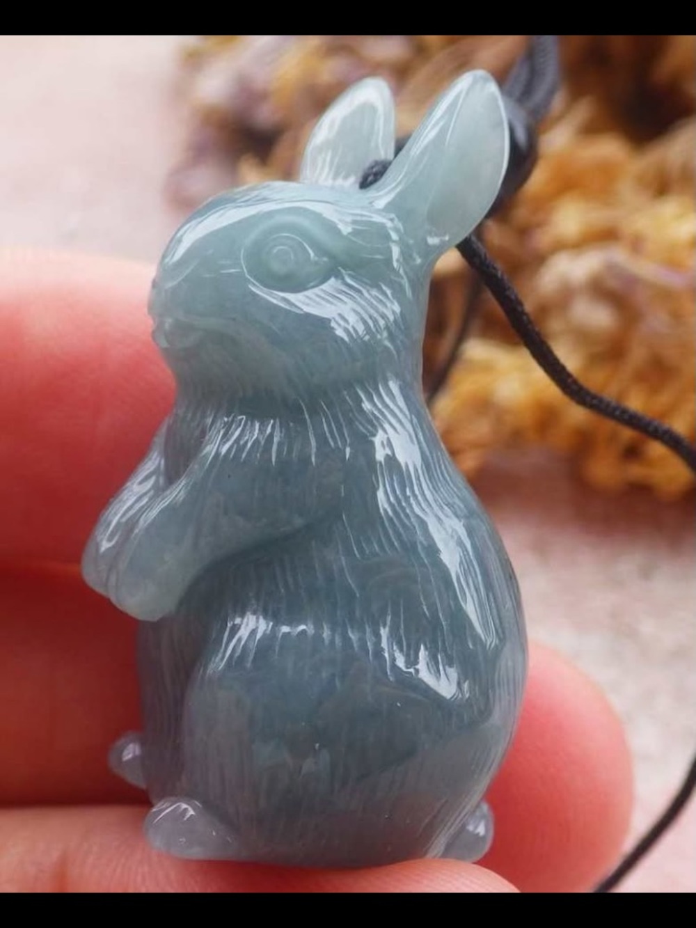 Certificate Jadeite Jade water blue Green Pendant Pure Rabbit